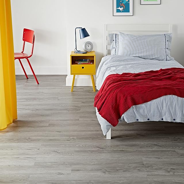 Self Adhesive Floor Tiles - Vinyl Flooring Planks - 36 Planks 5m² - Peel & Stick Lino Flooring - for Kitchen Bathroom Home Office Bedroom - DIY Planks - Waterproof - Premium Quality (Washed Grey)