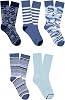 CARIBBEAN JOE Mens Crew Socks, Sharks Pattern, 5 Pack, Fun Colorful Novelty Pair, Non-Slip Thin, Blue, One Size