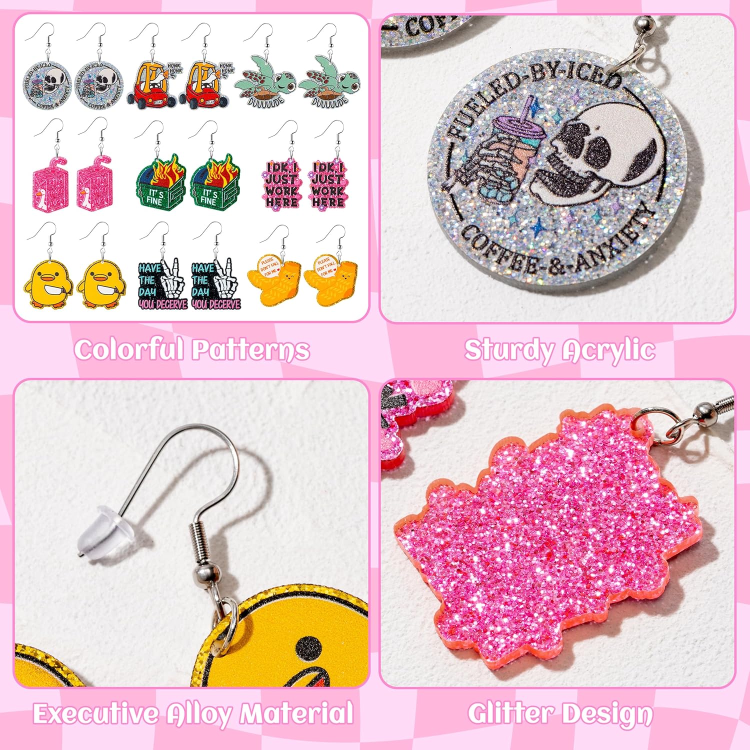 Funny Cute Glitter Earrings - 9 Pairs Colorful Duck Silly Goose Sea Turtle Dumpster Fire Glitter Acrylic Drop Dangle Juice Trendy Earring Jewelry Accessories Gift for Women Halloween Birthday - Image 3