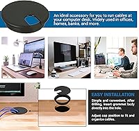 Vista 5 de 5 Pack Rok Hardware 3" (76mm) Black Round Computer Desk Table Port Wire Cable Cord Organizer Hole Cover Grommet, ROKRG3BLK
