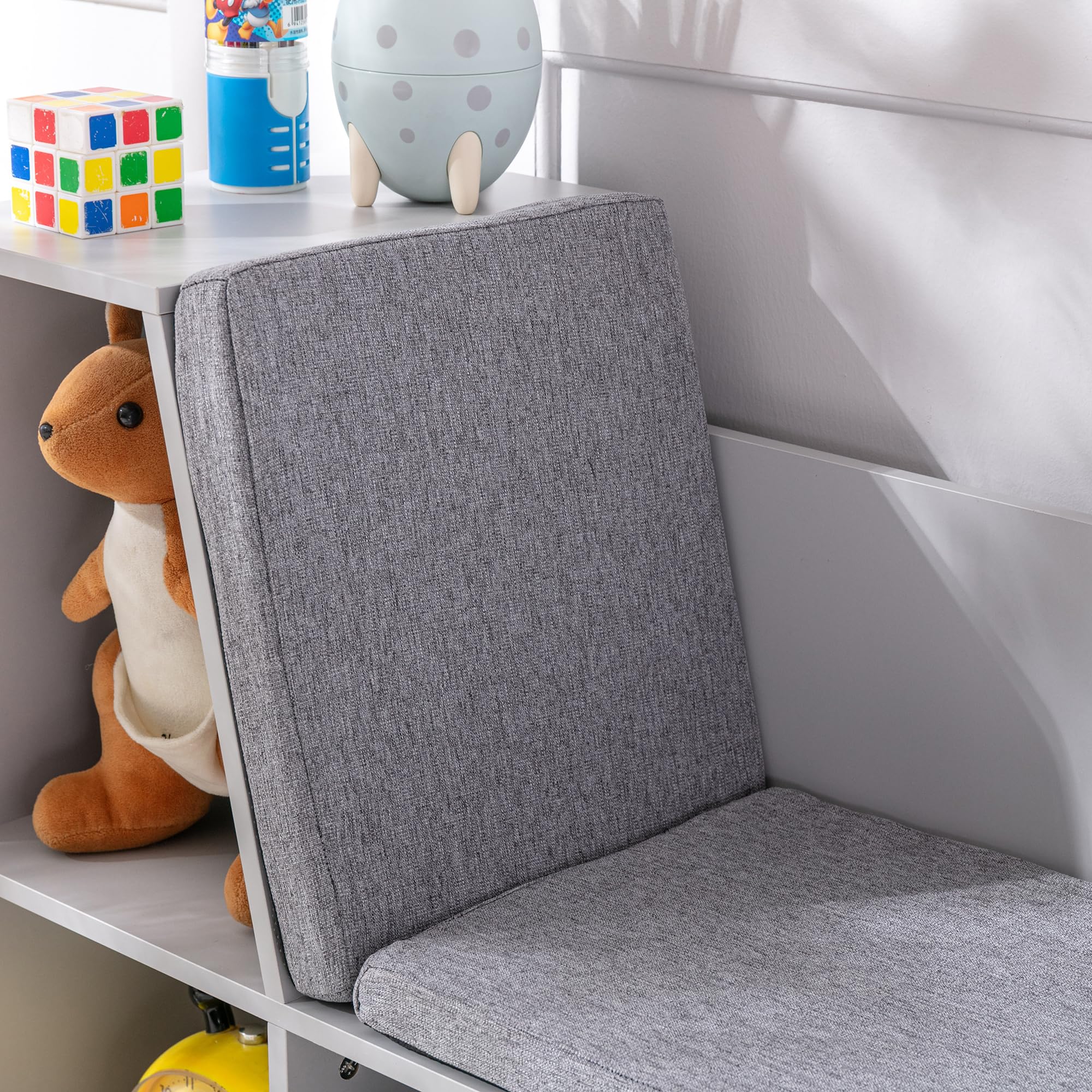 HOMCOM Bibliothèque Enfant avec Banc 6 étagères 103x30x62cm Gris