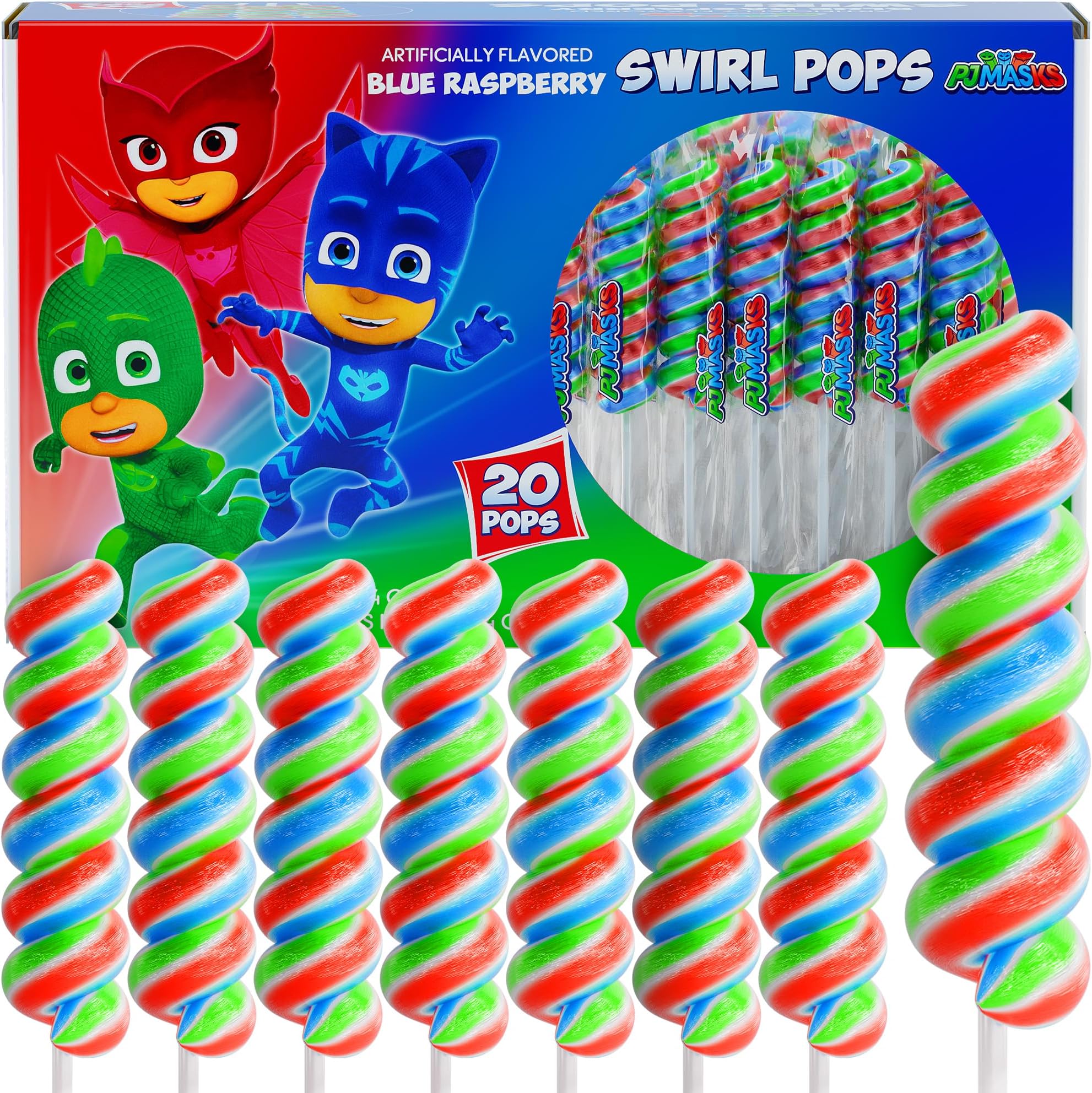 PJ Masks Lollipops Swirl 20Pk - Pj Masks Birthday Party Supplies For PJ Mask Candy Bag, PJ Mask Party Favors & PJ Mask Pinata | Pj Masks Birthday Party Supplies For Kids, PJ Mask Party Favors & PJ Mask Pinata