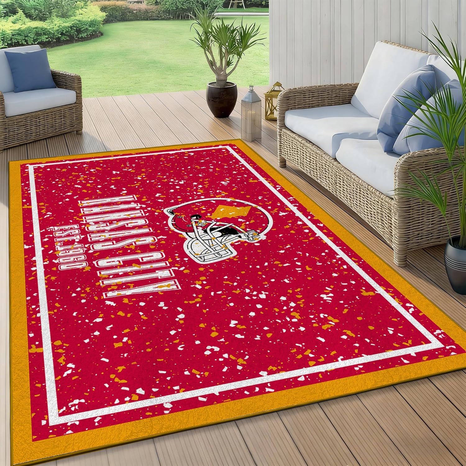 Washable Rug Outdoor 5' x 8', Theme Football Non-Slip Backside & Easy to Clean, Ideal for Patio, Backyard, Deck, Mudroom