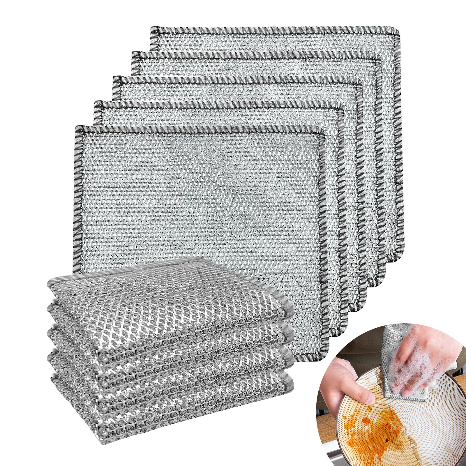 WD&CD 8 Pieces Trapos Cocina, Paño de Limpieza de Malla de Alambre Trapos Cocina para Limpieza, Paños Multiusos, Reutilizable de Cocina Alambre Lavar Platos, Elimina Las Manchas difíciles de Platos