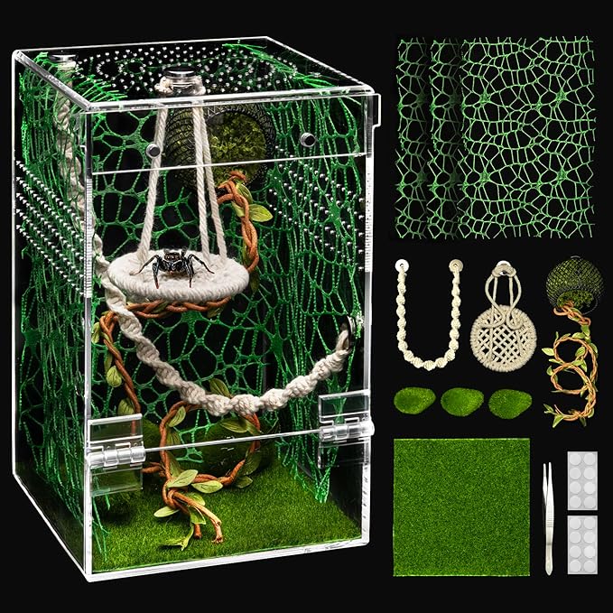 AZV Large Jumping Spider Enclosure Kit,Escape Proof Praying Mantis Habitat,Magnetic