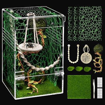 AZV Large Jumping Spider Enclosure Kit,Escape Proof Praying Mantis Habitat,Magnetic Door Arboreal Tarantula Spider Box,Complete Transparent Acrylic Beetle Terrarium,Insect Cage Bug Starter Container