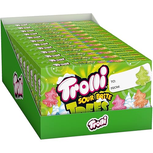 Trolli Sour Brite Trees, caramelos de goma agria navideña, caja de teatro de dulces navideños, rellenos de calcetines de dulces de Navidad para
