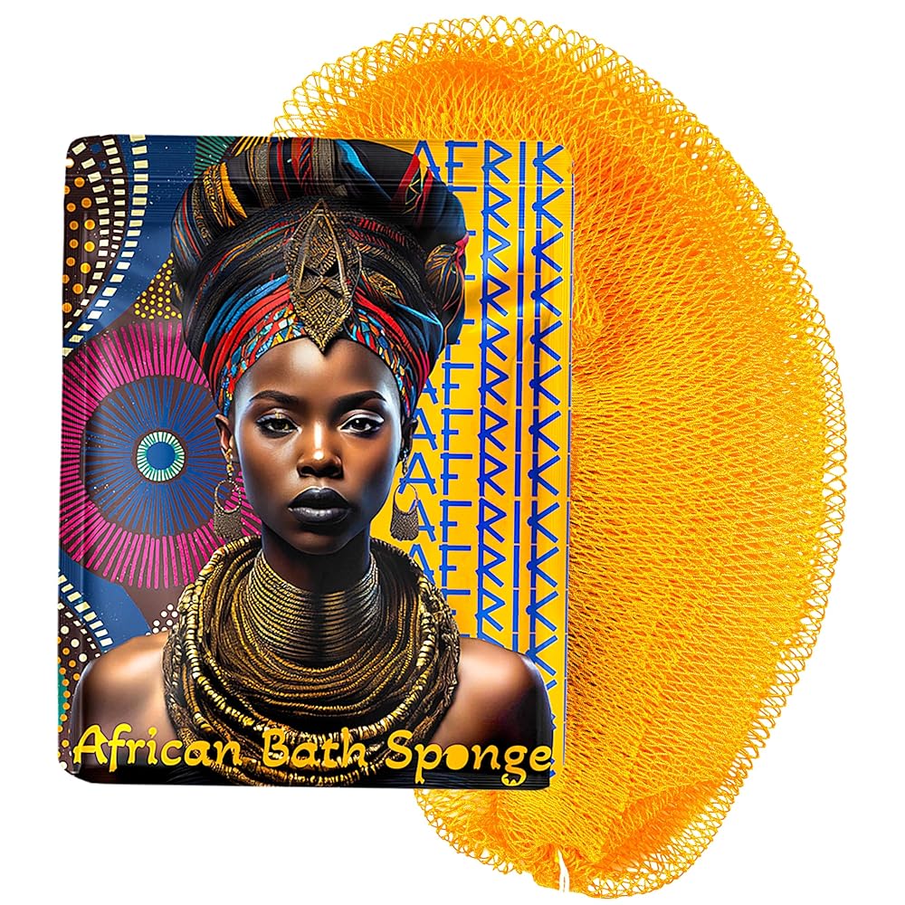 AFRIKI African Net Sponge - Exfoliating Body Scrubber, Black Owned & Rooted in Africa, All Skin Types | 45 in Long (Honey Yellow)