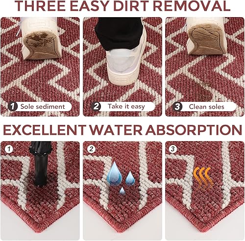 Miniatura 4 de Tapete para interiores, tapete para puerta delantera y trasera, tapete de goma antideslizante, 32 x 48 pulgadas, tamaño grande, absorbente,
