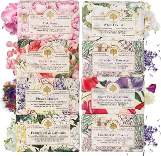 Wavertree & London Assorted Floral Natural Soap Bars Pack of 8 | 7oz Triple Milled Moisturizing Soaps with Shea Butter & Plant Oils