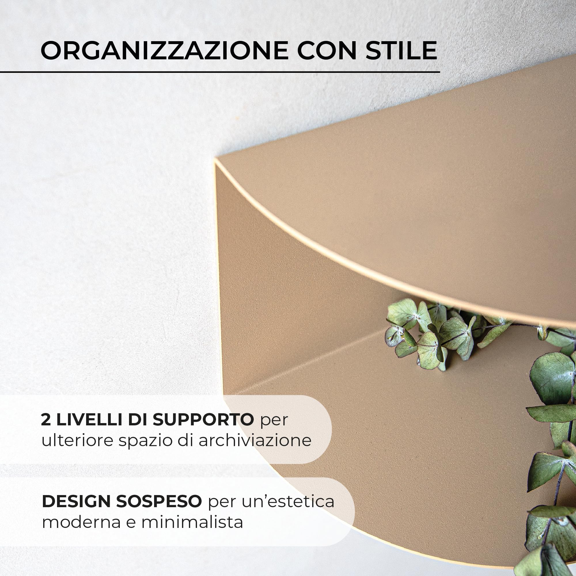 MILUKA Consolle Ingresso Moderno 60 cm in Metallo Beige Sabbia | Mensole da Muro Design a 2 Livelli per Mobile Ingresso, Comodino Sospeso o Toletta Trucco | Modello Ovva