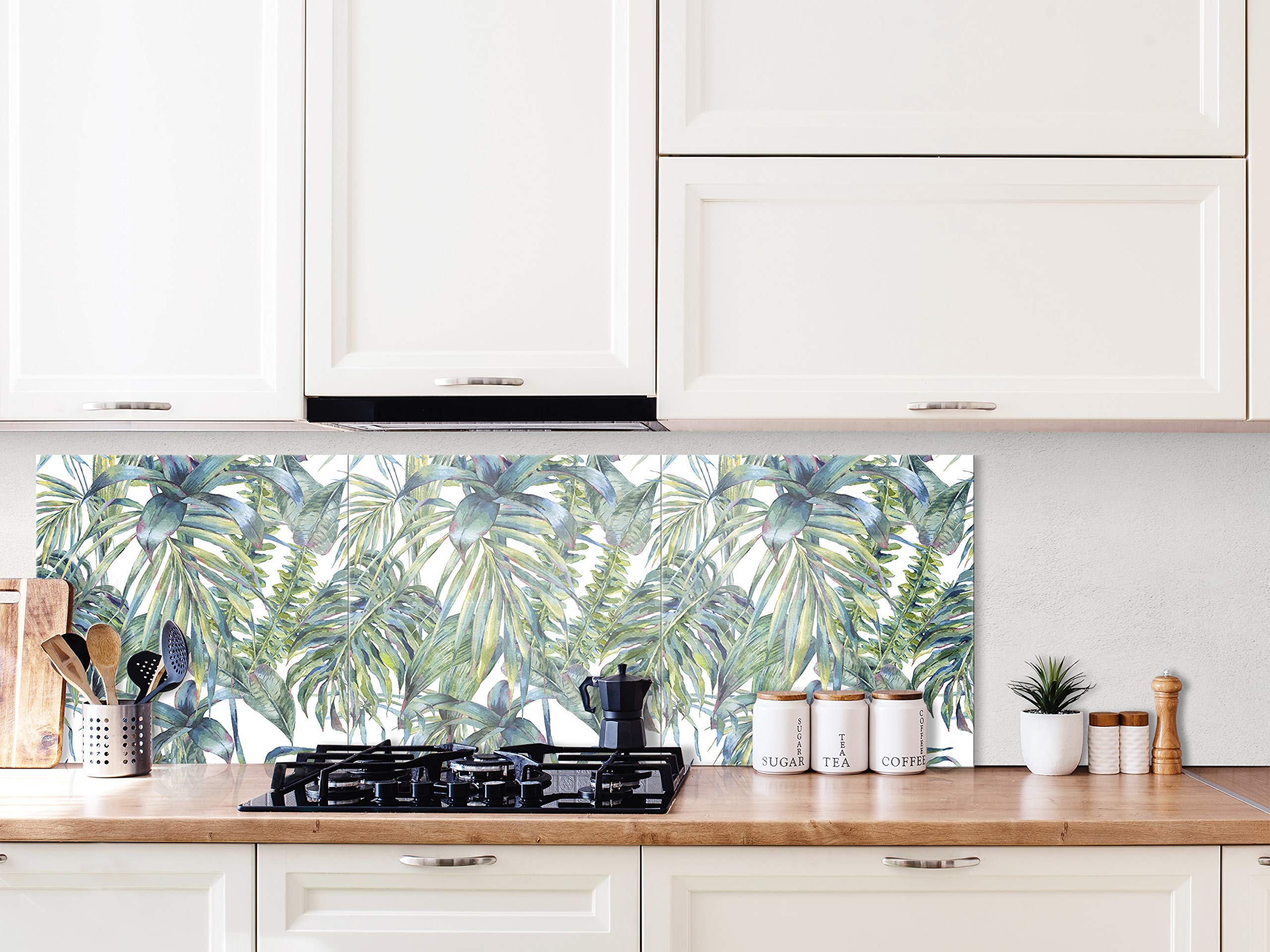 murando Spritzschutz Glas für Küche 80x80 cm Küchenrückwand Küchenspritzschutz Fliesenschutz Glasbild Dekoglas Küchenspiegel Glasrückwand Pflanzen Blätter - b-A-0571-aq-a