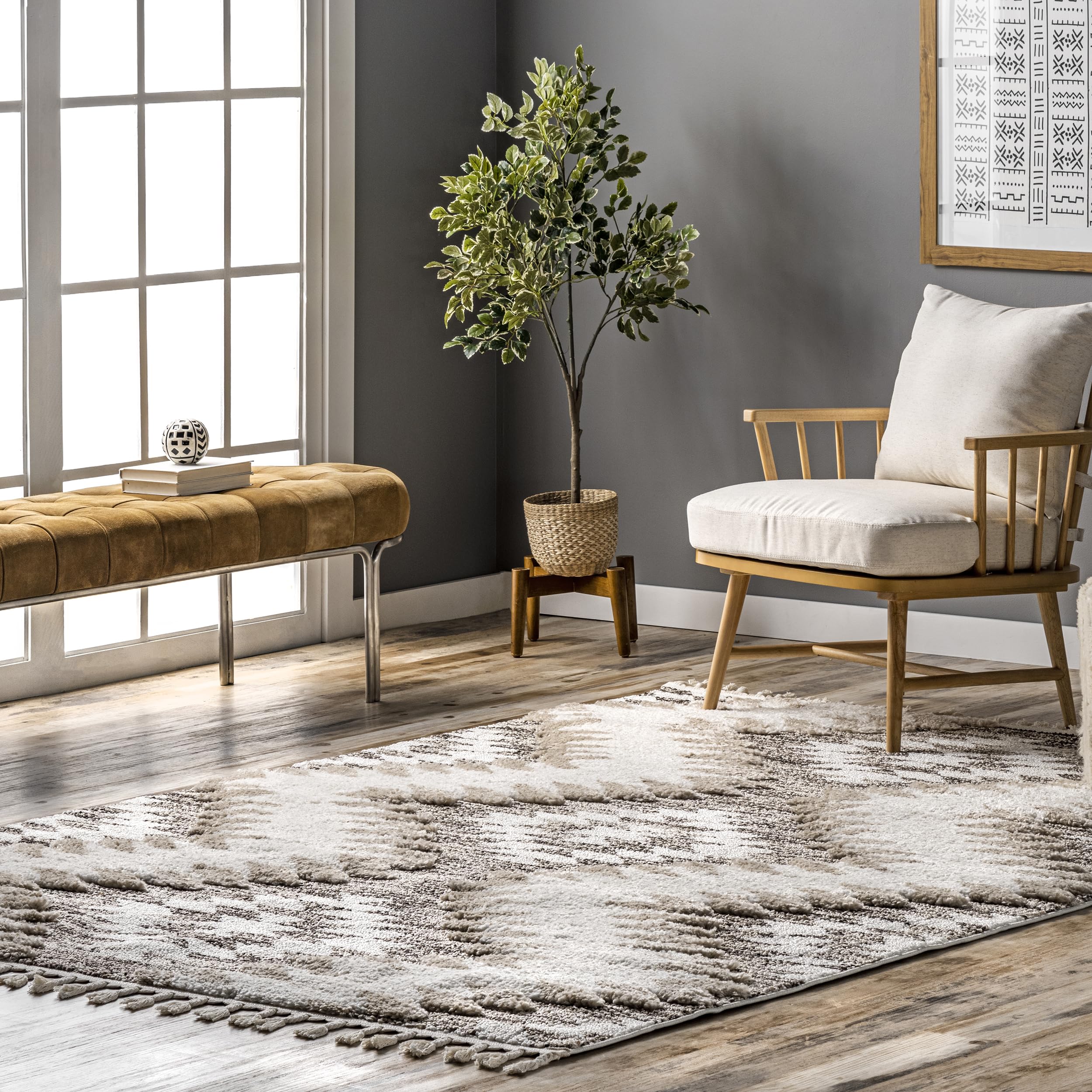 nuLOOM Adelade Beige/Ivory, 8'10" x 12', Southwestern, Shaggy, Soft and Cozy, High Traffic, Stain Resistant Area Rug for Bedroom, Living Room, Dining
