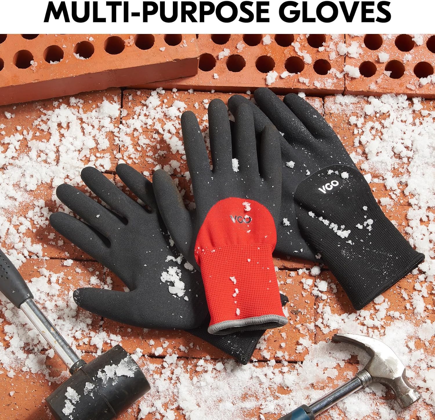 Vgo... 2-Pairs Freezer Winter Work Gloves, Double Lining Rubber Latex Coated for Outdoor Heavy Duty Work (Size L, Black, RB6032)