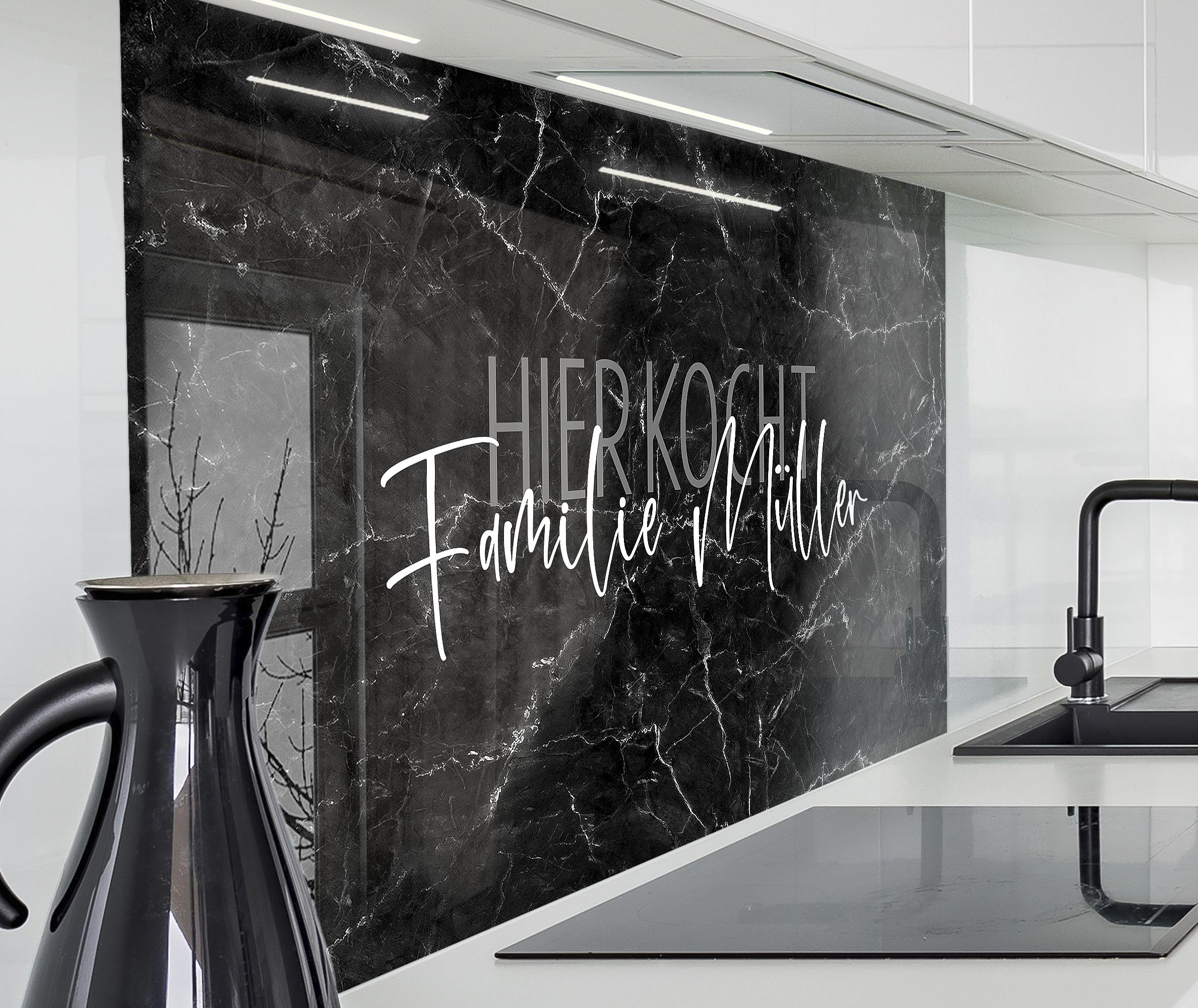 timalo Herd Spritzschutz Wand Spüle, Küche Küchenrückwand Glasoptik | Acryl Glas 2mm | Glasrückwand Acrylglas - personalisiert mit Namen - Rückwandschutz Platte | 80x50cm Marmor schwarz