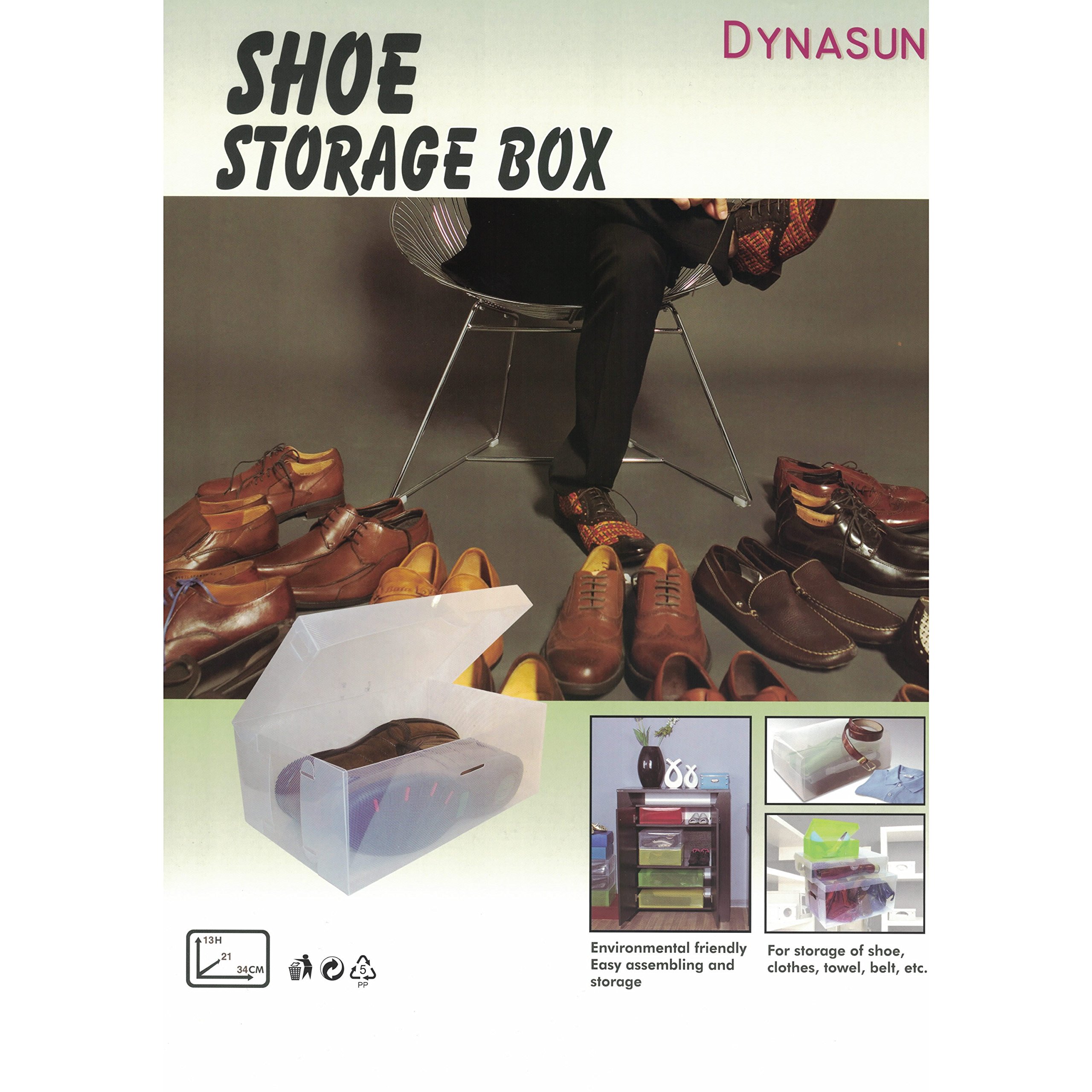 DynaSun 30x PP435 XXL Box Porta Scarpe Trasparente Uomo Donna in Contenitore Salvaspazio Portascarpe Storage Impilabile Pieghevole