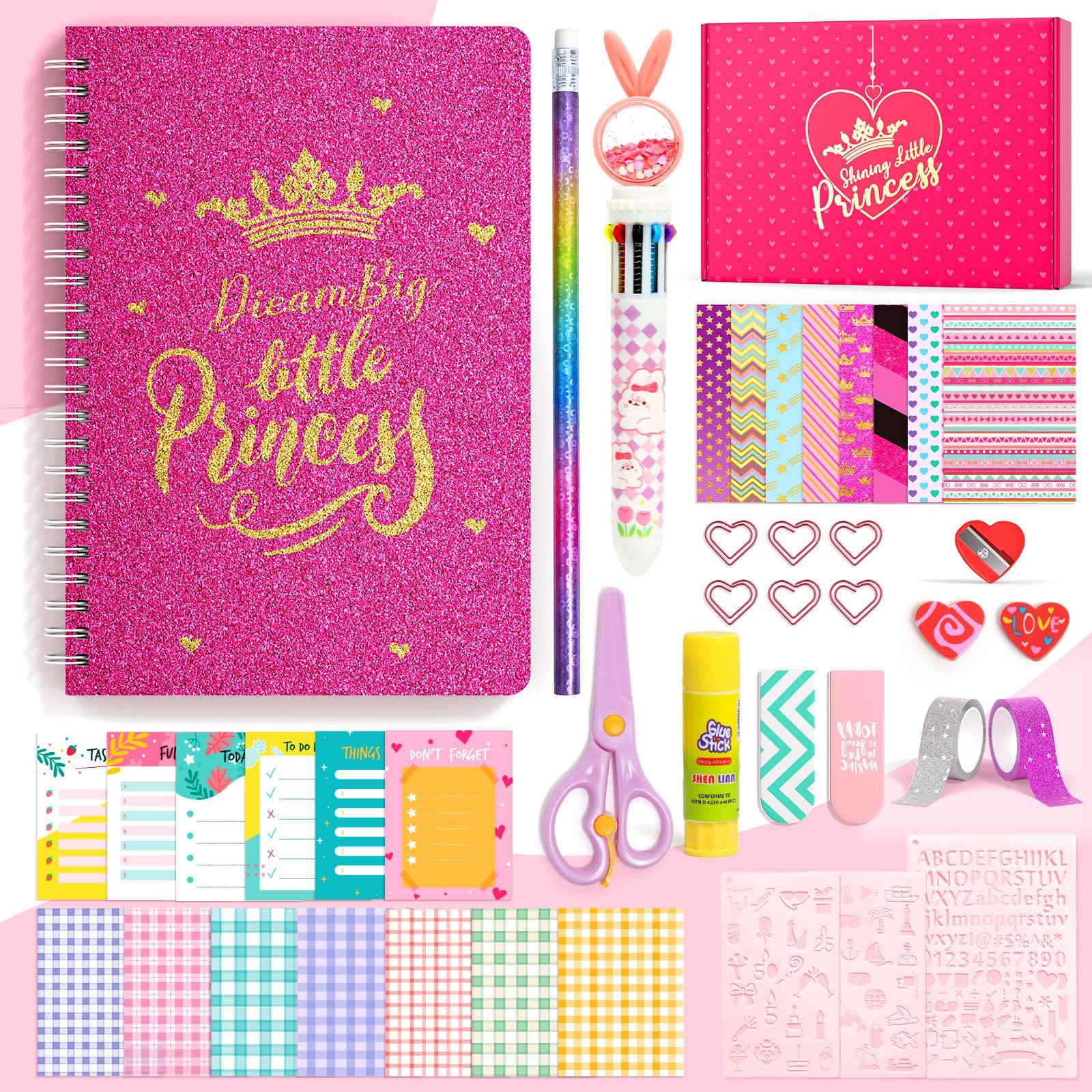 ADUSRIZ Princess DIY Journal Kit for Girls Gift for 8-12, 50 Pcs Scrapbook & Diary Supplies Set, Journaling Art Crafts Kit with Storage Case, Birthday Gifts for Teen Girls Craft Sets.