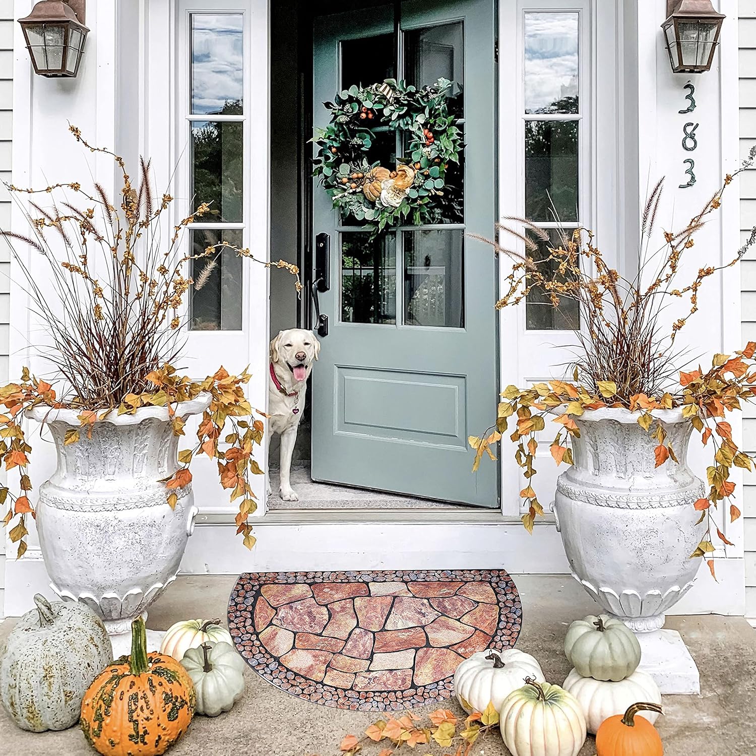 Eanpet Decorative Doormat Outdoor Rubber Mat for Front Door Entrance Mat Indoor 2x3 Rug for Front Door Entry Non Slip Mat Outside Doormat Half Round (Cobble)
