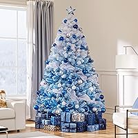 Vista 132 de Yaheetech Árbol de Navidad artificial preiluminado de 4.5 pies con luces blancas cálidas incandescentes, árbol de Navidad preiluminado completo
