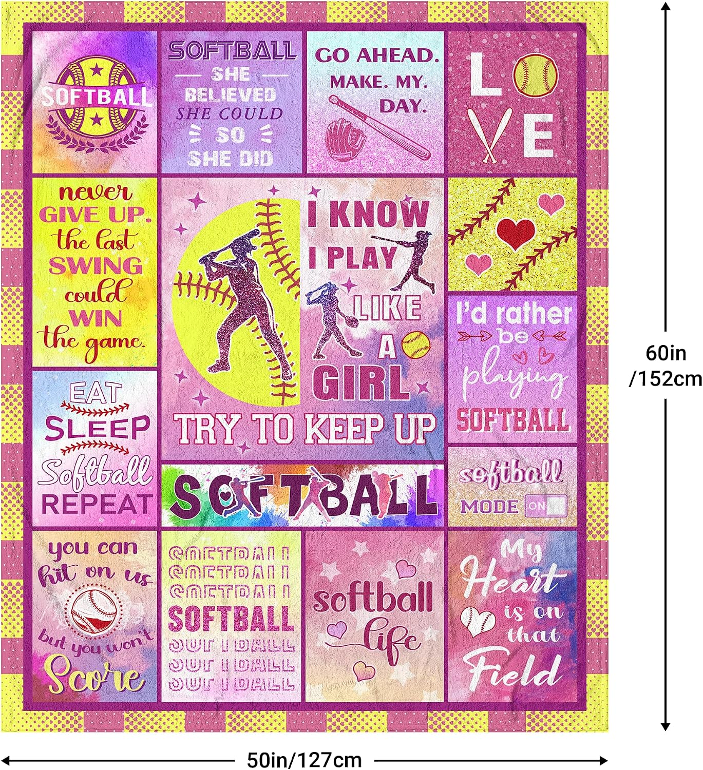 Softball Blanket 60"X 50", Softball Gifts for Girls/Woman/Team | Softball Accesories for Team, Best Girls Softballs Gifts, Gifts for Sport Lovers
