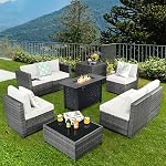 Tangkula 9 Ensemble de meubles en patio-rattan, ensemble de canapés sectionnels patiojoy avec table de four, boîte de rangement, table à café, kit de conversation en osier 42” ETL Tableau approuvé pour les incendies de propane
