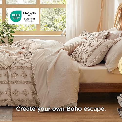 Miniatura 70 de Bedsure Funda de edredón bohemia, tamaño Queen, suave y cómoda, diseño elegante, ropa de cama bohemia para decoración, lavable a máquina, para todas