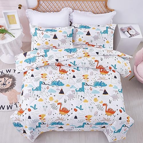 Miniatura 7 de JSD Juego de edredón de dinosaurio para niños, tamaño individual, edredón de microfibra de 2 piezas con funda decorativa, ligero, lavable para todas