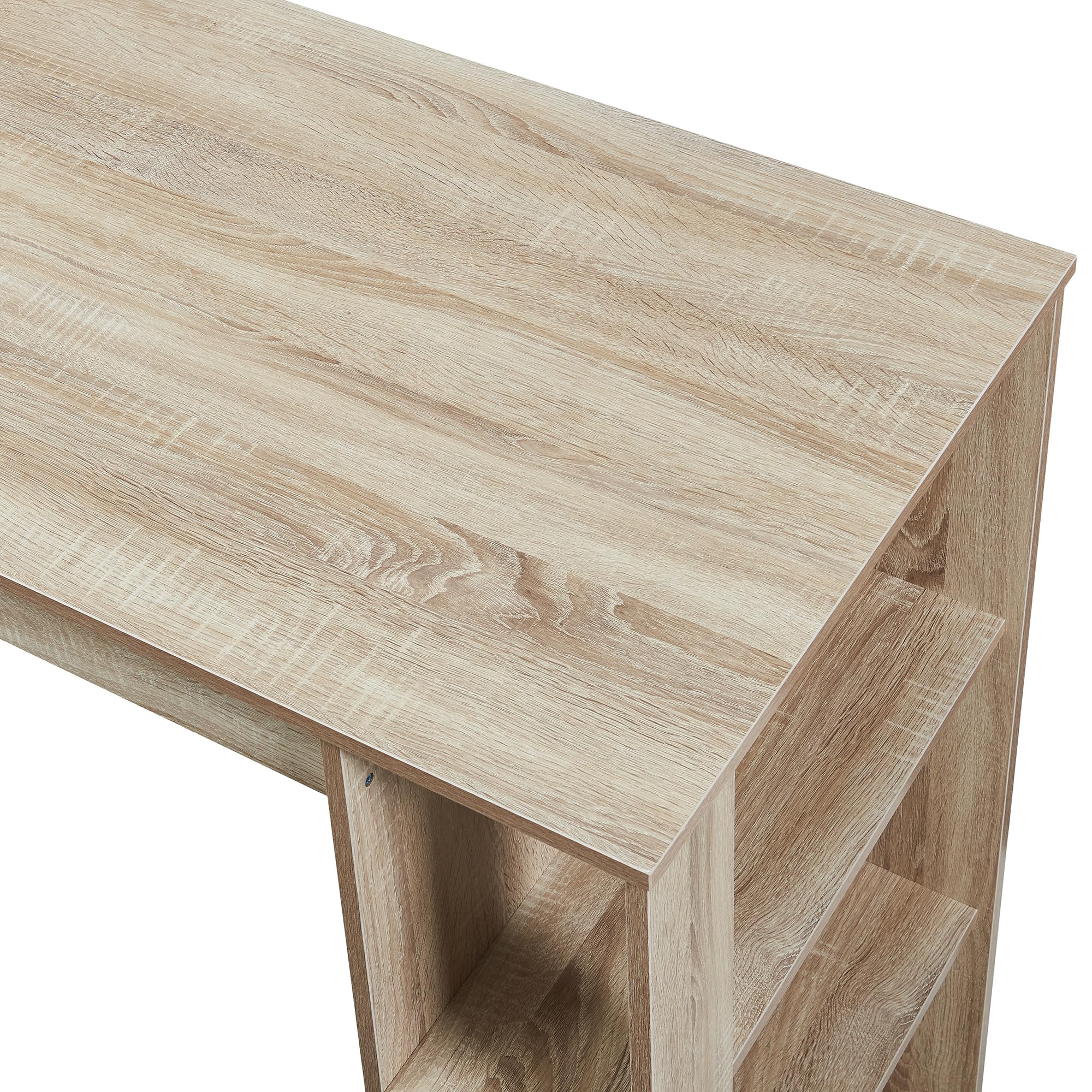 [en.casa] Table de Bar Design avec Surfaces de Rangement Table Bistrot avec 3 Étagères Panneaux de Particules 120 x 60 x 106 cm Effet Chêne