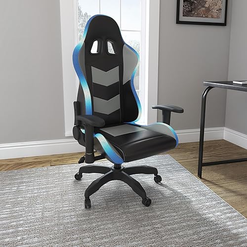 Miniatura 2 de Signature Design by Ashley Lynxtyn - Silla giratoria para juegos de oficina en casa con iluminación LED, color negro y gris