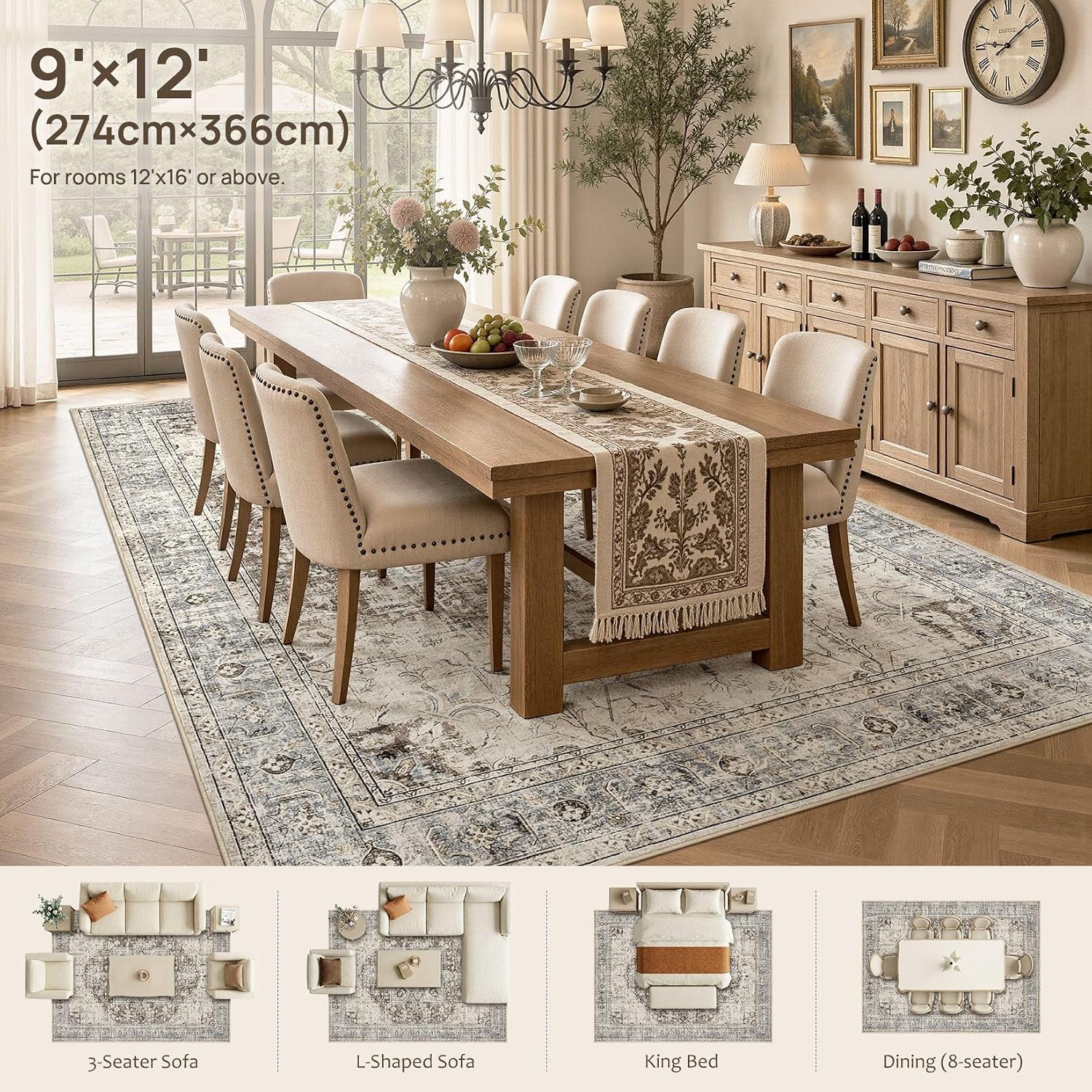 Tortania Area Rug 9x12 Living Room Rug Washable Soft Brown/Blue image 2