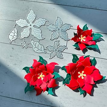 3D Poinsettia Metal Die Cuts for Card Making,Christmas Flowers Cutting Dies Cut Stencils for DIY Scrapbooking Album Decorative Embossing Paper Dies for Card Making