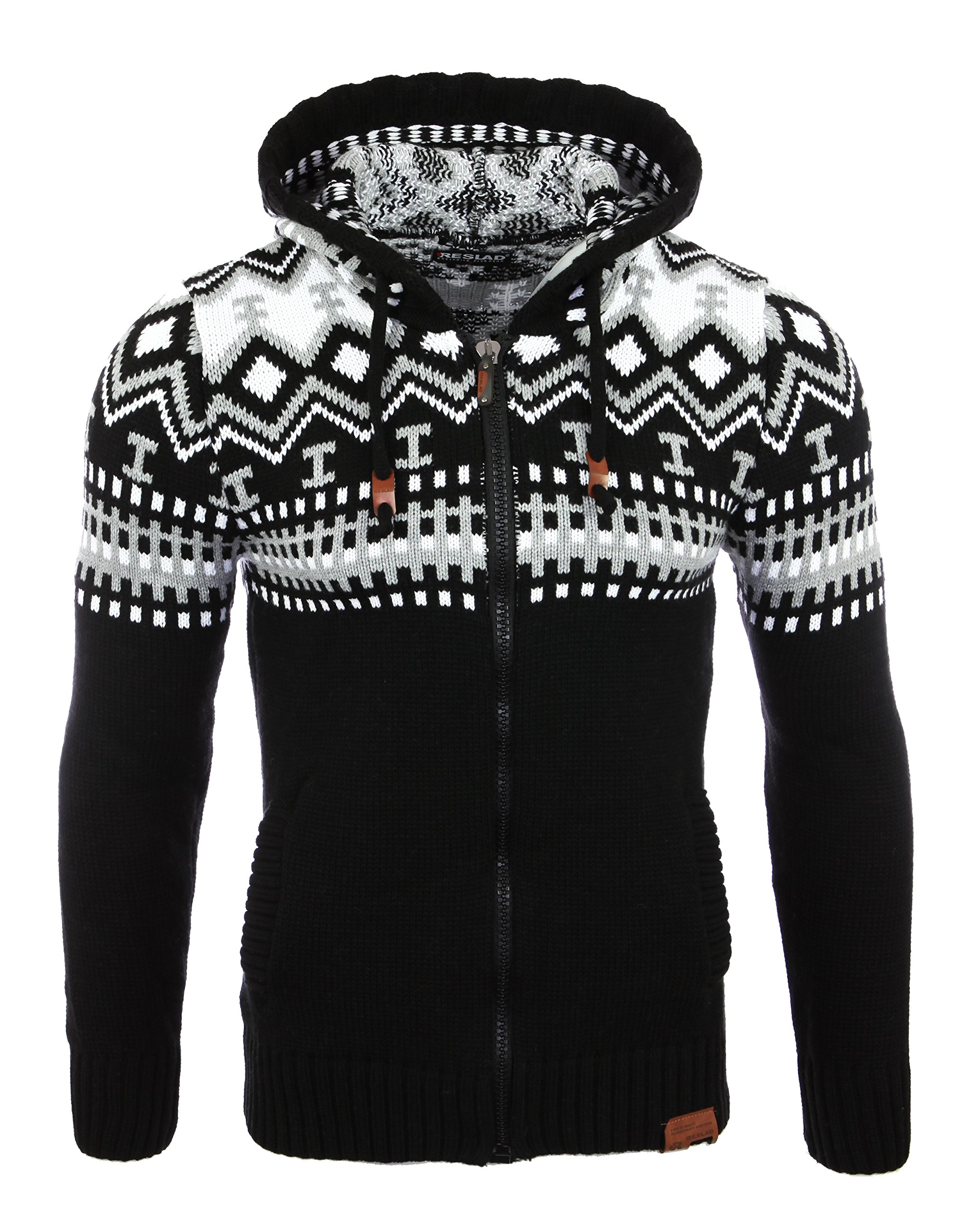 Reslad Herren Grobstrick Norweger Pullover Winter Strickjacke Kapuzenpullover RS-3104