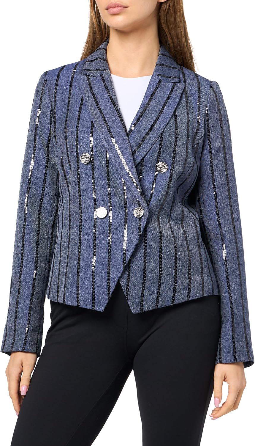 Karl Lagerfeld Womens Long Sleeve Stripe Office Friendly Blazer Jacket