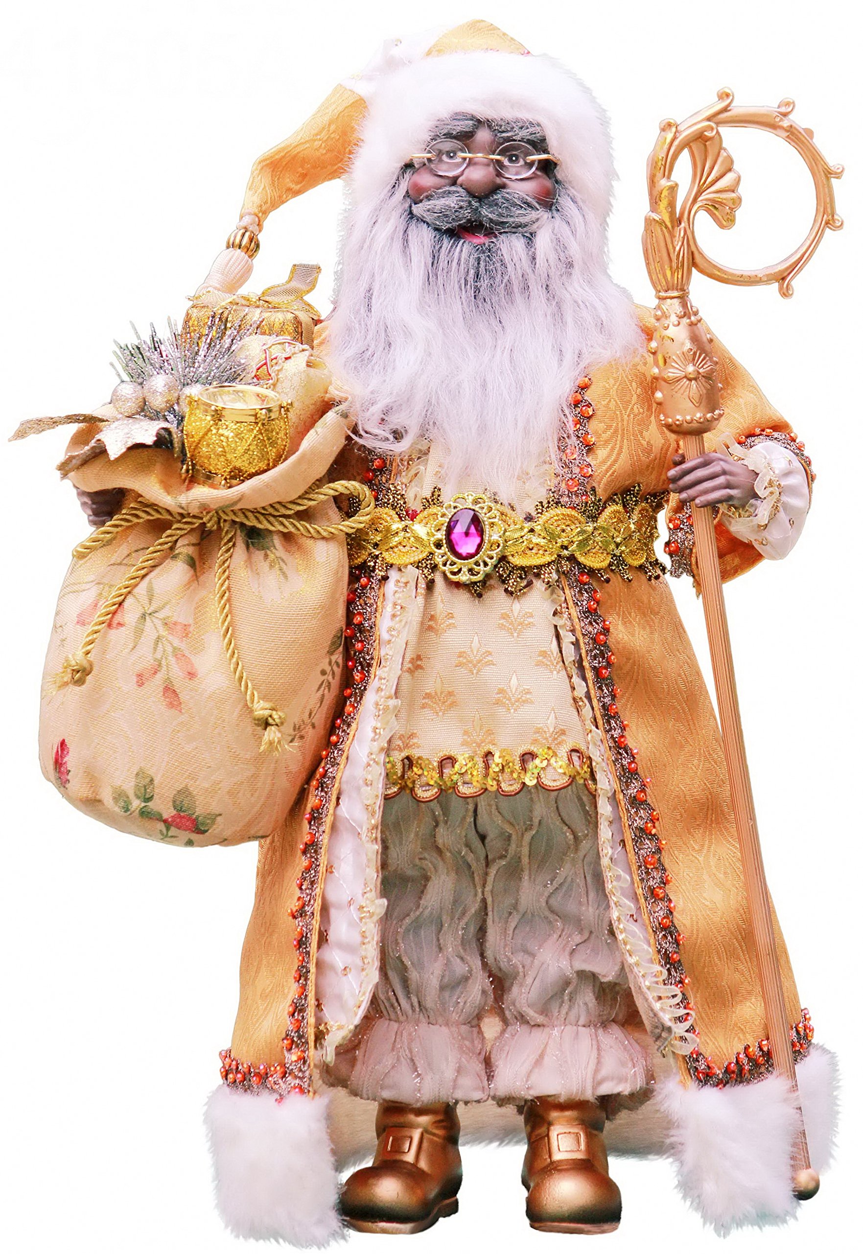 Windy Hill Collection16" Inch Standing Gold African American Black Santa Claus Christmas Figurine Figure Decoration 41605A