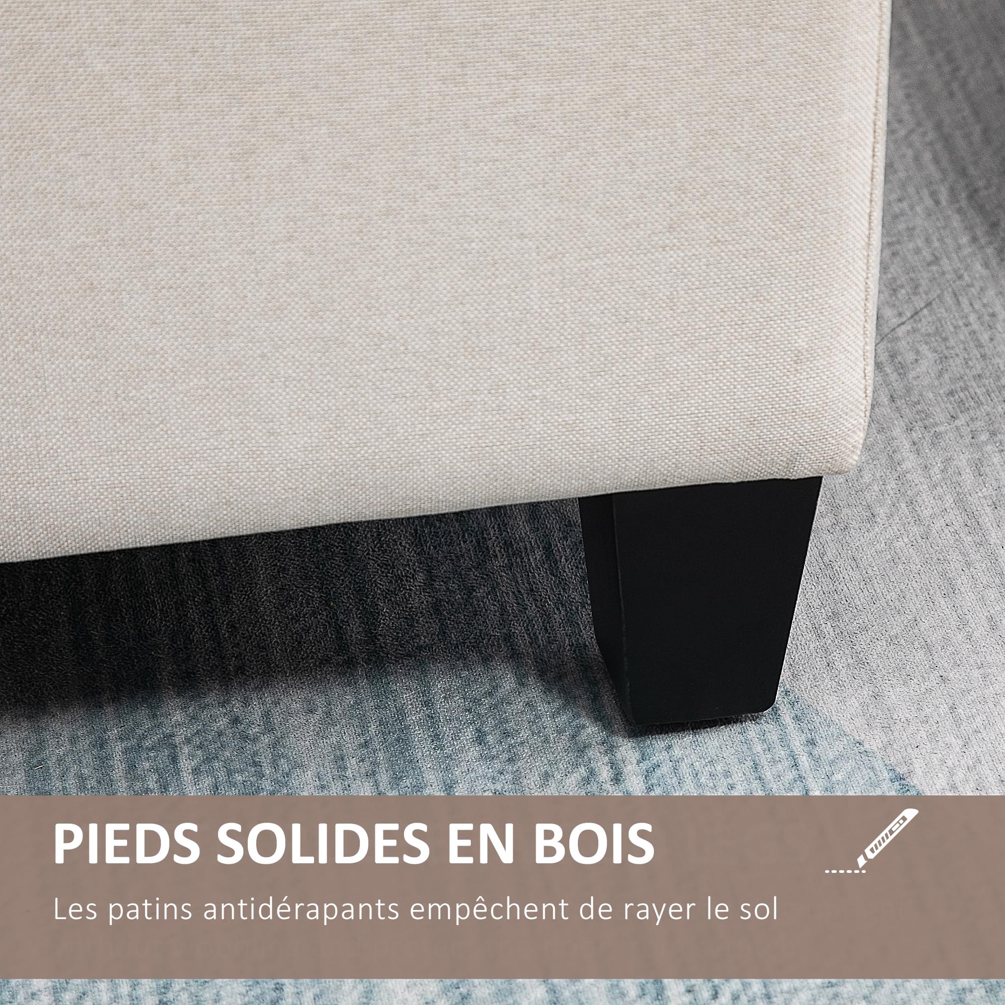 HOMCOM Banc de Rangement Pouf Salon Capitonné 100 x 40 x 44 cm Blanc | Bout de Lit, Coffre de Rangement, Repose-Pieds, pour Salon Chambre Entrée