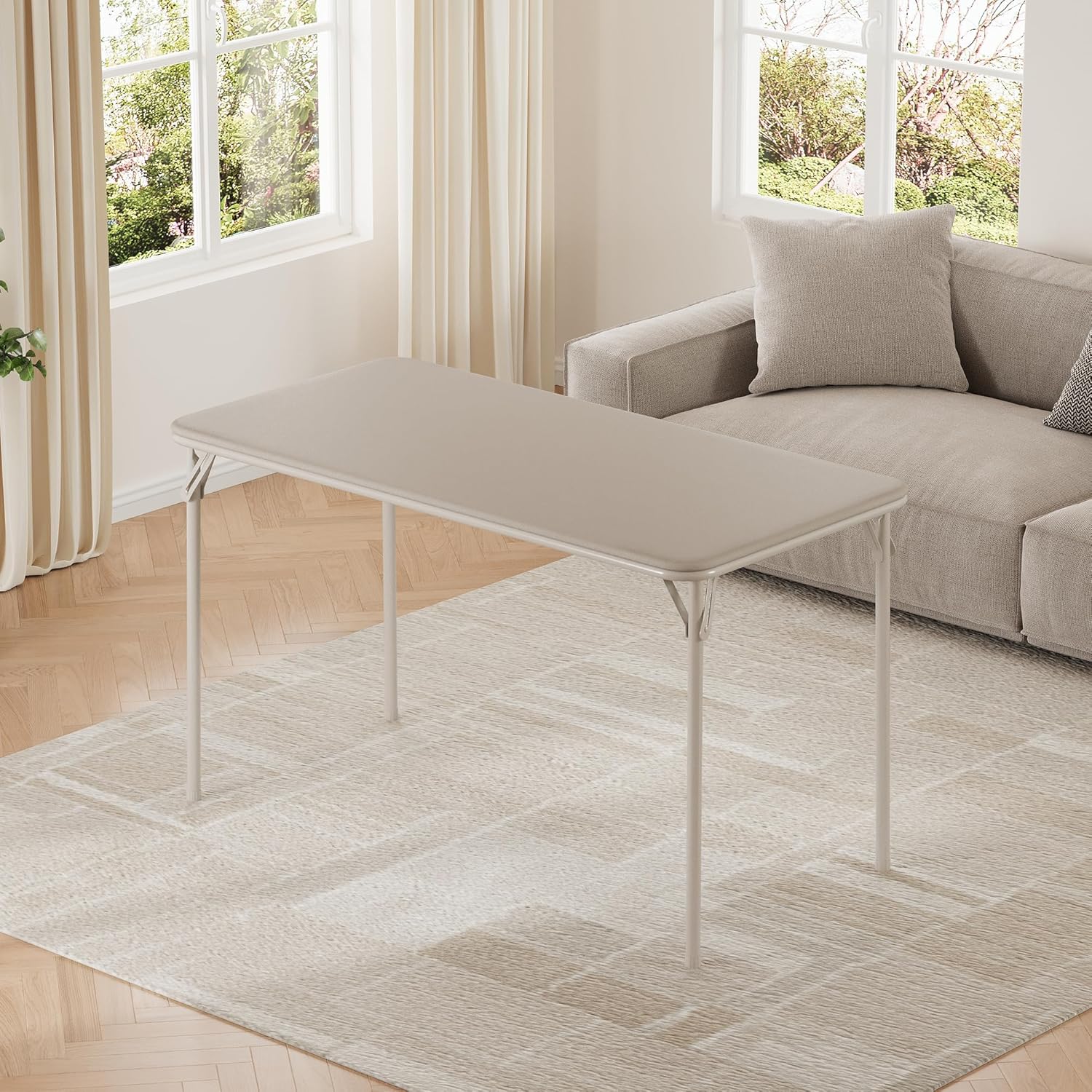 GAOMON Folding Table with Thickened Padded PU Cushion, Metal Legs and Non-Slip Feet Pads, Portable Stackable Commercial Table for Events, Office, Wedding, Party, Beige