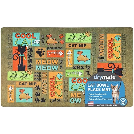 Drymate Cool Cat Bowl Place Mat, Brown, Medium/12
