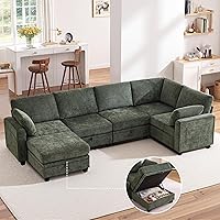 TUNYI 125" Oversized Chenille Modular Sectional Sofa with Storage, Ottoman, Deep Seats & Armrests (Green)
