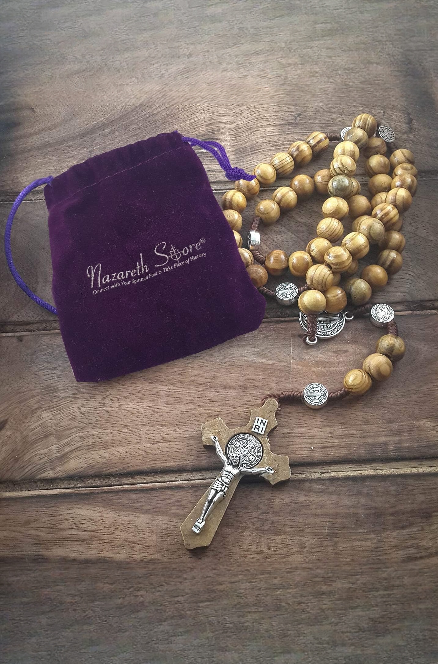 Nazareth Store Saint Benedict Olive Wood Rosary Catholic NR Medal Handmade from Jerusalem For Unisex Adult