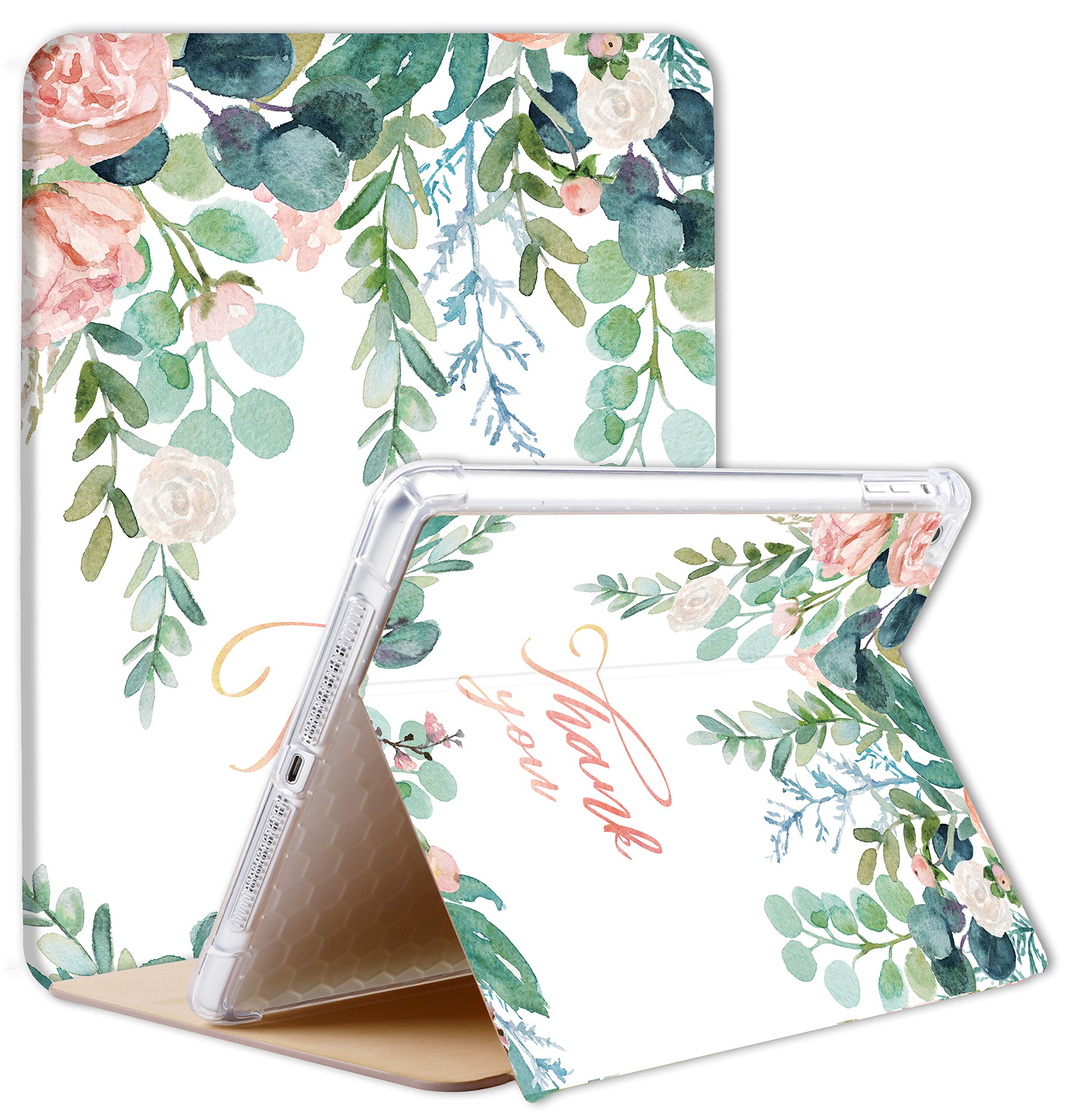 Caseelo Case Cover for Apple iPad 10.2" 2021/2020 / 2019 [ iPad 9th / 8th / 7th Gen ] Soft Silicone Back with Extra Corner Protection [Auto Sleep/Wake] [Multi-Angle Viewing Stand] - Thank You