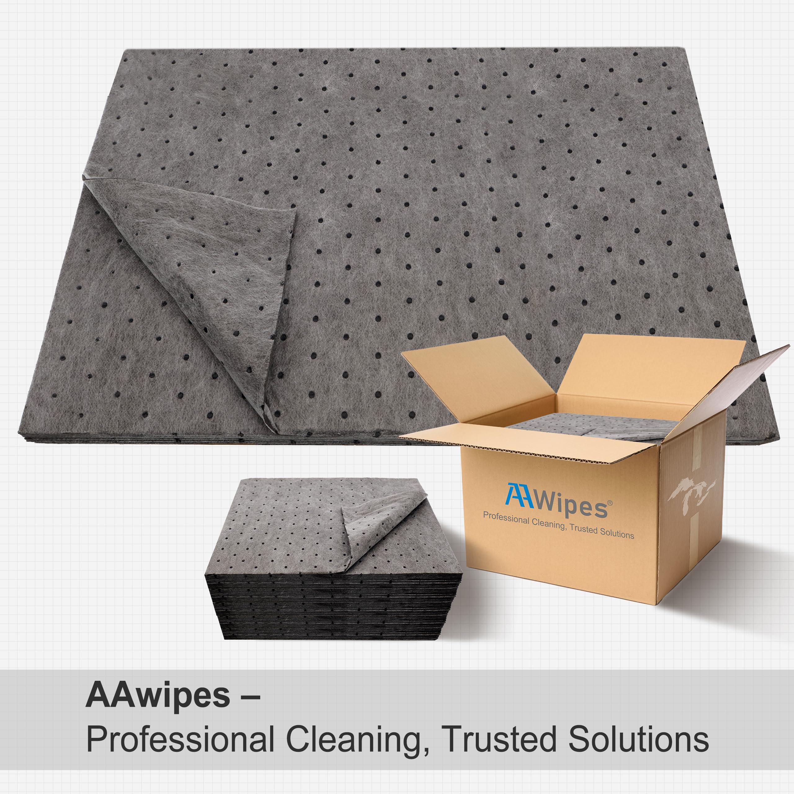 AAwipes OG1013-100 Lot de 100 tampons absorbants universels pour tous les liquides, contrôle des déversements d'huile pour garage, voiture, camion, moto, gris, 25,4 x 33 cm