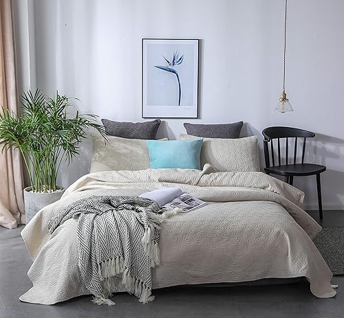 Miniatura 3 de KASENTEX Juego de colcha acolchada, ropa de cama de microfibra de lujo suave y cálida prelavada, colcha de colores sólidos, diseño contemporáneo de