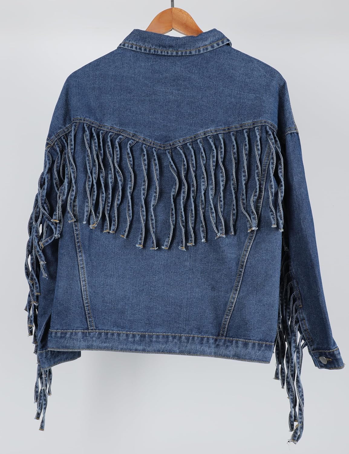 Omoone Women's Oversized Denim Fringed Jacket Tassel Jean Jackets Cowgirl Western Country Concert Outfits 2026 - Image 8