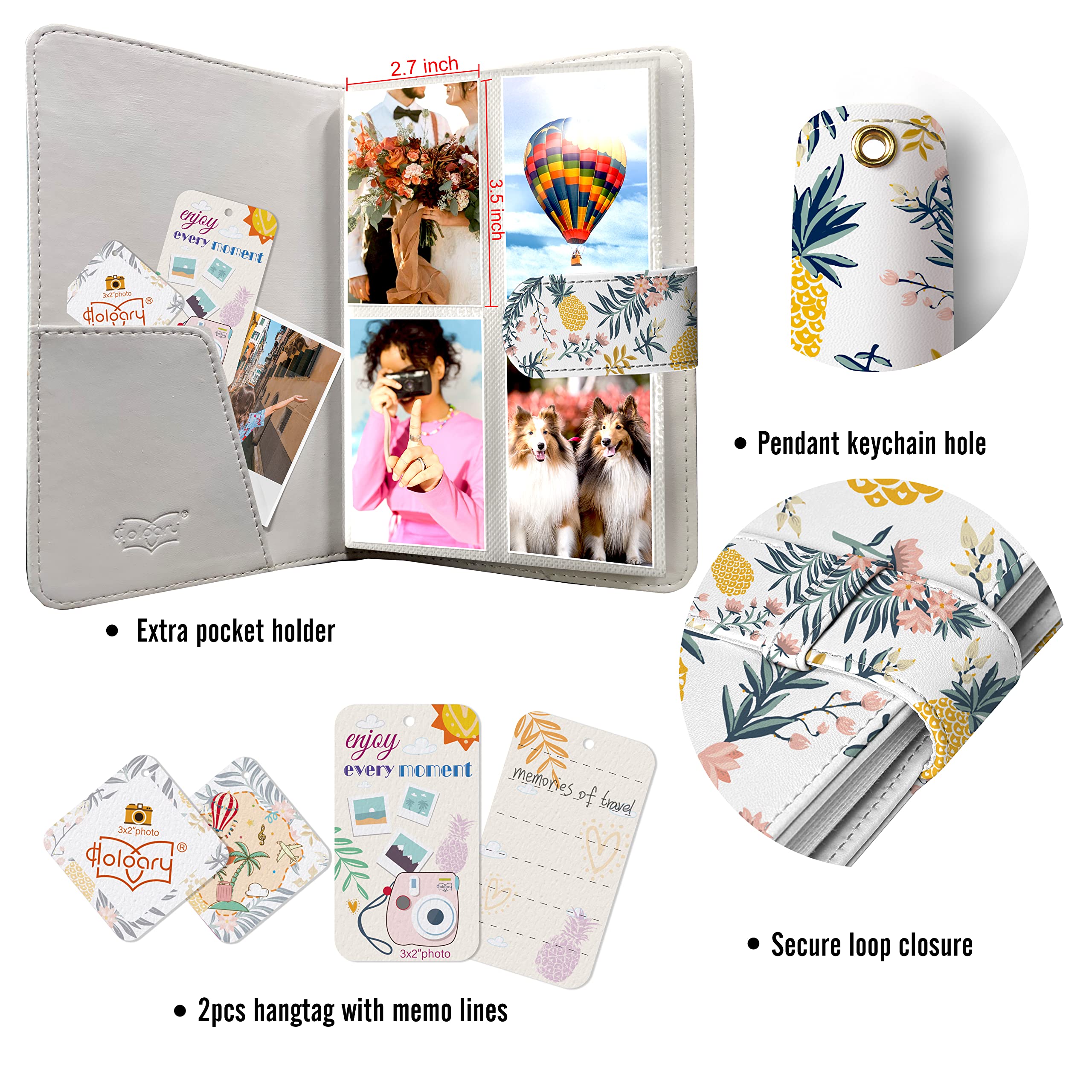 Holoary Álbum de fotos tipo cartera para 128 fotos Fujifilm Instax Mini, tarjeta de fotos Kpop, Polaroid Snap (piña floral)