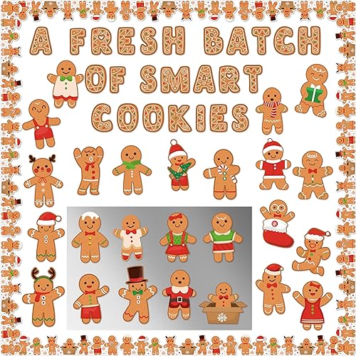 Haooryx Juego de 120 tableros de anuncios de Navidad de invierno con diseño de hombre de jengibre para decoración de aula, recortes de papel para