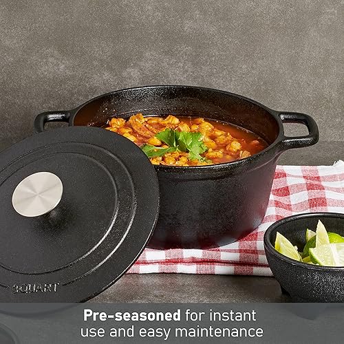 Miniatura 4 de MasterPRO Sartén de hierro fundido pre-sazonado para horno holandés  Olla de cocina con tapa para uso en interiores y exteriores  Parrilla de