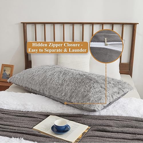 Miniatura 3 de XeGe Funda de almohada de lujo y peluda, funda de almohada de cama esponjosa con cierre de cremallera, funda de almohada larga de felpa decorativa