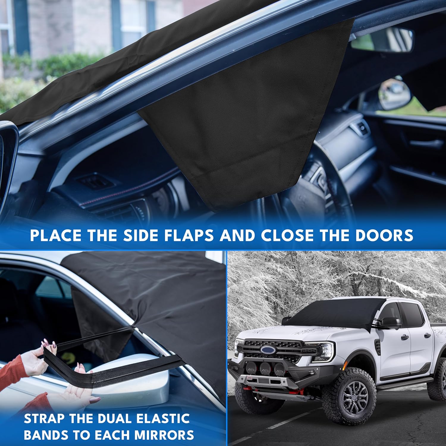 Autovir Truck Windshield Cover for Ice and Snow, SUV Snow Cover, Frost Cover Gives Protection from Snow and Ice, Car Cover for Snow, Winter Car Accessories | XX-Large (75" x 43")