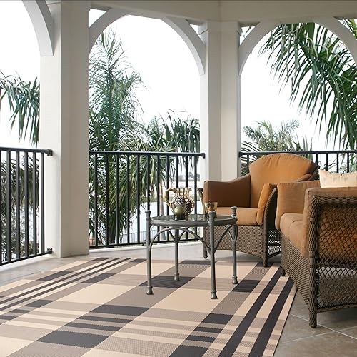Miniatura 2 de Safavieh Courtyard Collection CY6162-402, tapete beige y chocolate para interiores o exteriores, Polipropileno