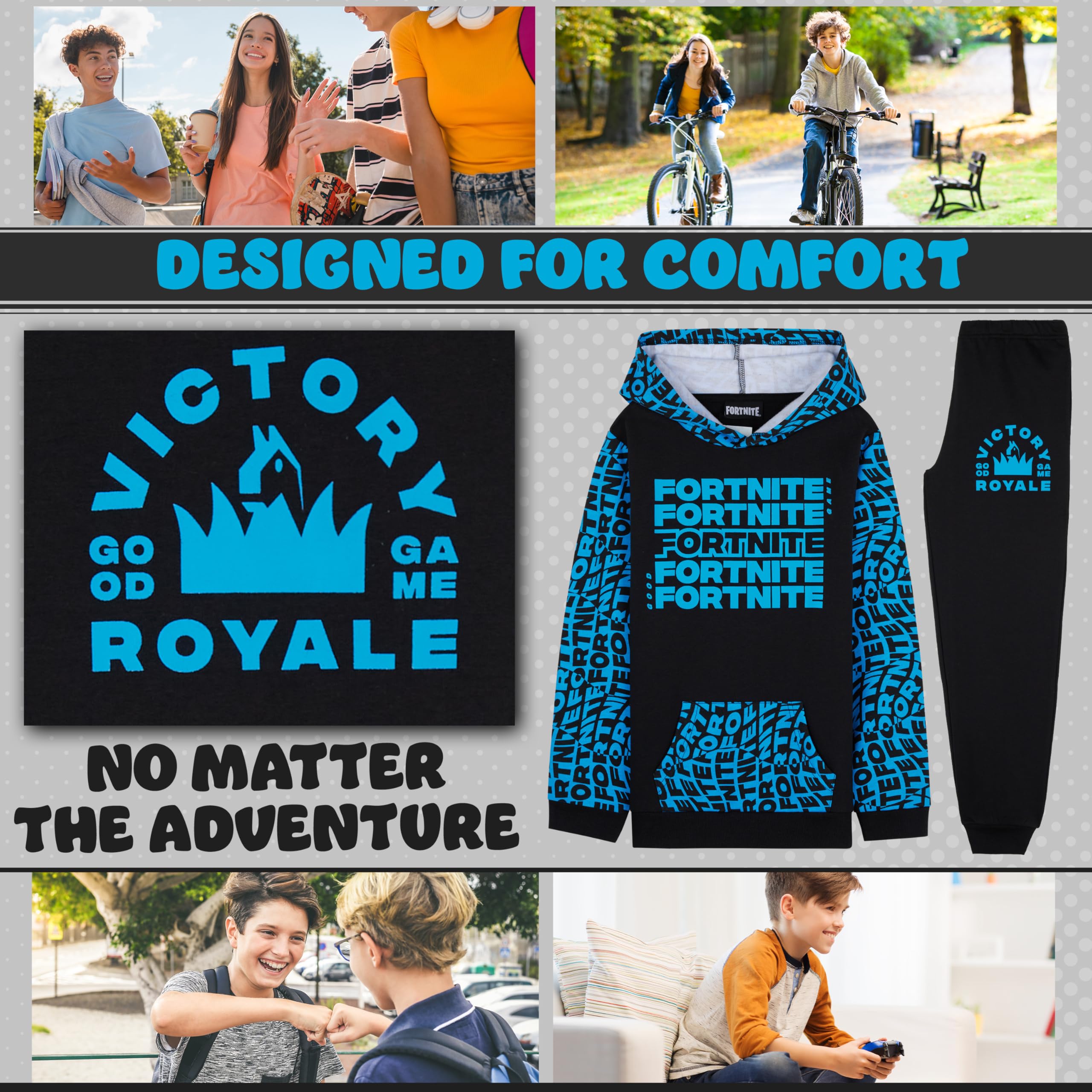 Fortnite Zestaw dresowy dla chłopców, nastolatków, bluza z kapturem i joggerami, bluza z kieszenią kangurka, prezenty dla graczy dla chłopców